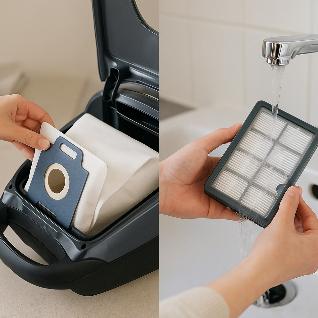 Cambiar la bolsa y lavar el filtro para mantener la succión estable.